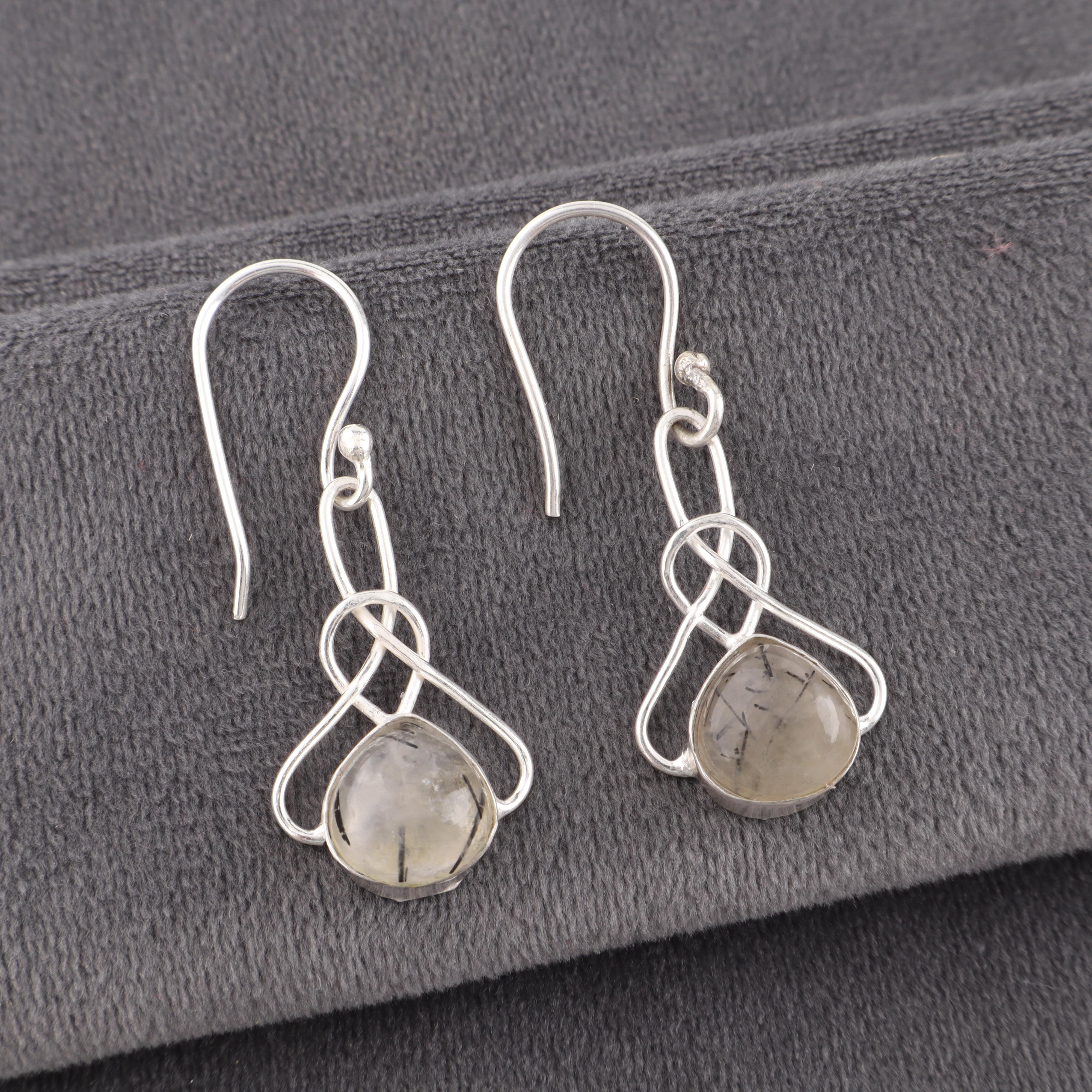 

Серьги с черным рутилом, Ювелирные изделия из драгоценных камней из стерлингового серебра 925 пробы, Серьги ручной работы, На День благодарения 1.50 Inches чёрный