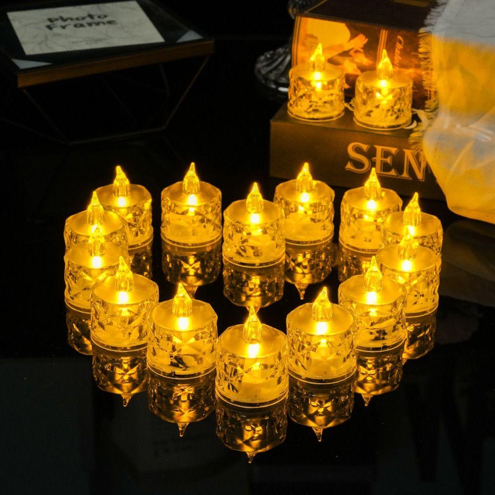 24pcs/box Soft Warm Light Electronic Candle Transparent Rhombus Crystal Tea Light  Confession Scenes
