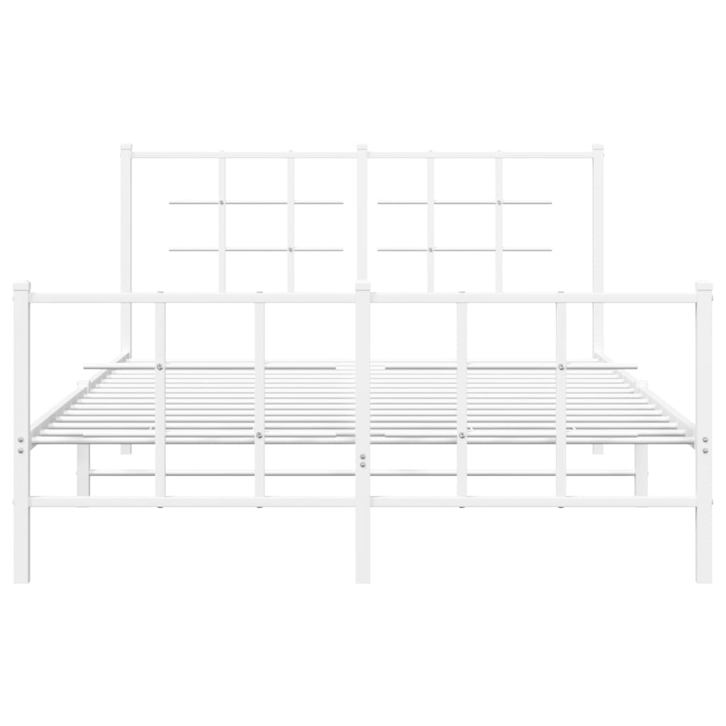 Vidaxl Metal Bed Frame with Headboard and Footboard, White, 140X190 Cm