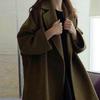 Women Winter Overcoat Solid Color Turn-down Collar Cardigan Open Stitch Long Sleeves