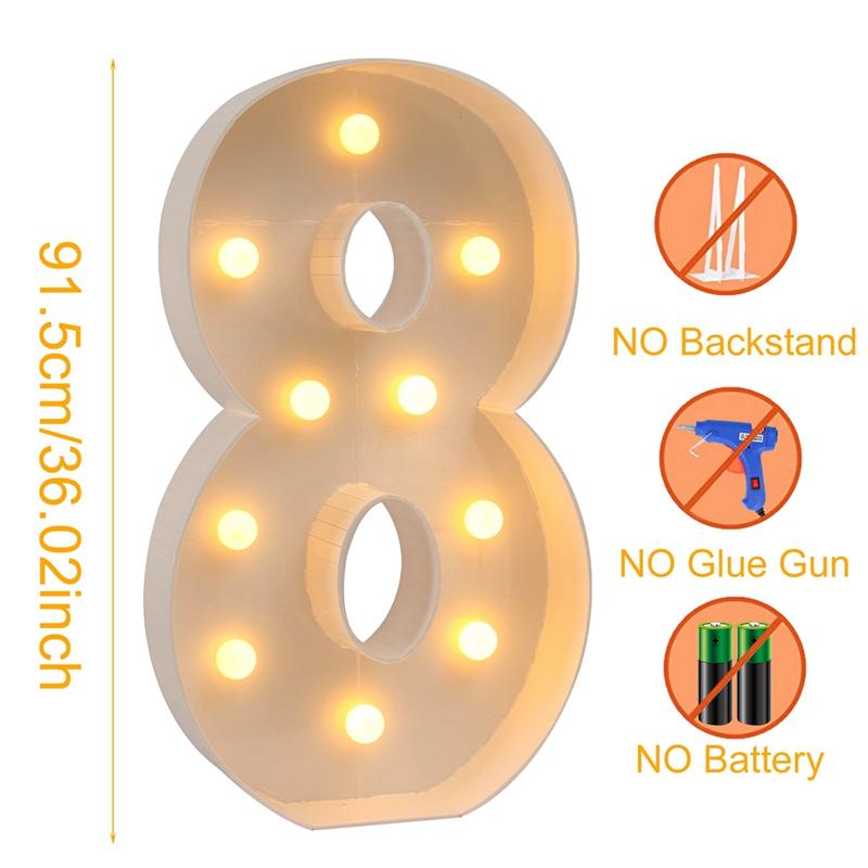 91.5cm Giant Figure Balloon Filling Box with Lights 1st Birthday Balloon Number 40 50 60 Balloon Frame Wedding Decor Baby Shower