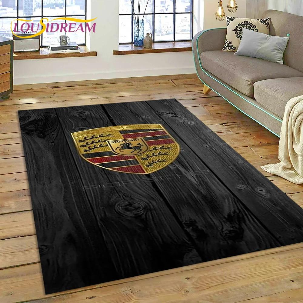 Car Logo P-Porsche 3D Printing Rug Carpet for Living Room Bedroom Home Decor,Floor Mat Non-slip for Sofa Doormat Gift Kids Play