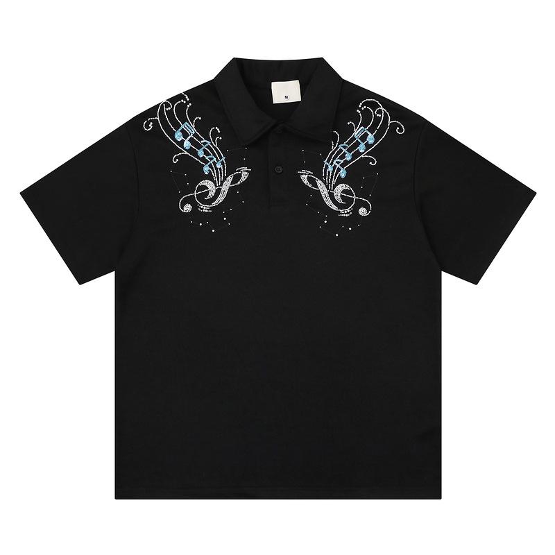 American high street embroidered lapel short-sleeved POLO shirt can be worn by men and women in summer loose college style casual couple half-sleeves