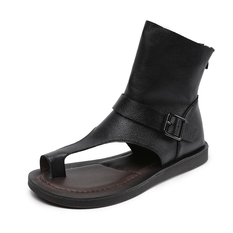 

Johnature Сандалии из натуральной кожи в римском стиле на плоской подошве, шлепанцы, полые короткие сапоги, модная женская обувь 40 чёрный