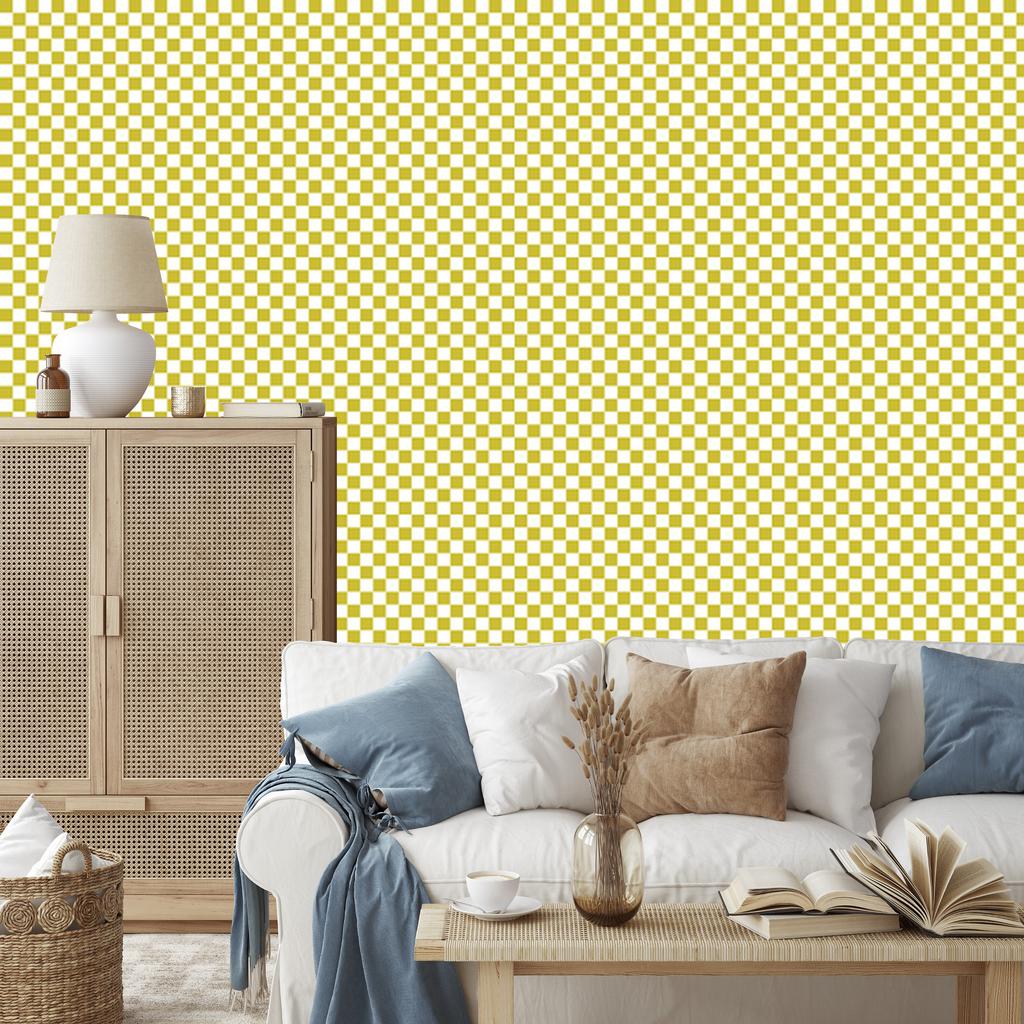 Checkerboard Yellow Wallpaper for Living Room and Bedroom 50x1000