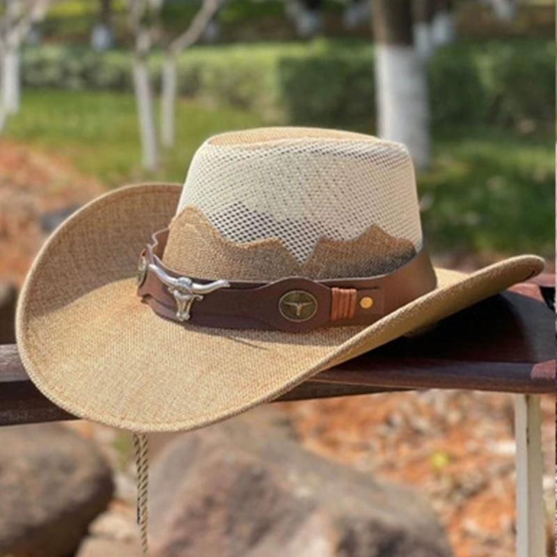Adult Unisex Cowboy Hat for Travel Outdoor Summer Sun Hat Soft Breathable Mesh Cowgirl Hat Women Men Beach Cap Headwear