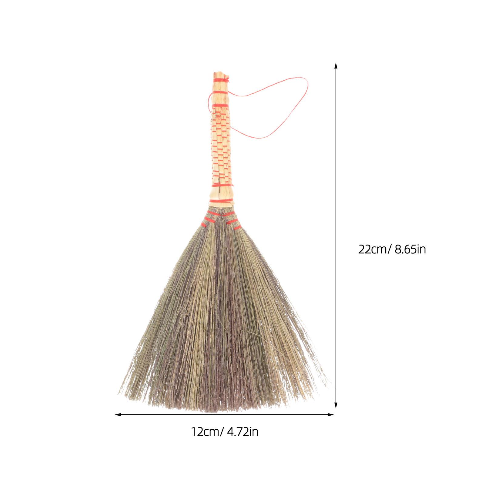 Hand Woven Bamboo Broom Small Short Handle Household Cleaning Broom Handmade Straw Woven Duster Home Office Floor Dusting слоновая кость