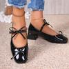 Fashion Retro Bowknot Decoration Red Mary Jane Shoes Women 2025 Summer Medium Heel Sandals Sweet Lacquer Leather Party Dress Shoes