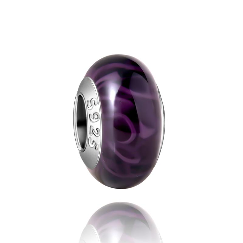  Charm Murano Vague Bleu Foncé Cuivré Coloré Compatible Bracelet Original Joli Charme Perles en Verre de Murano Fleur Rose Bijou