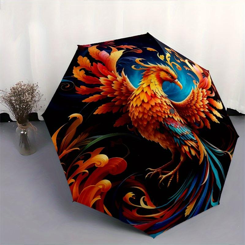 1pc Flaming Phoenix Patterns Pattern Automatic, 8 Iron Frames, High-Value Folding Umbrella, Suitable for Office, Travel and Outdoor Adventure.C090