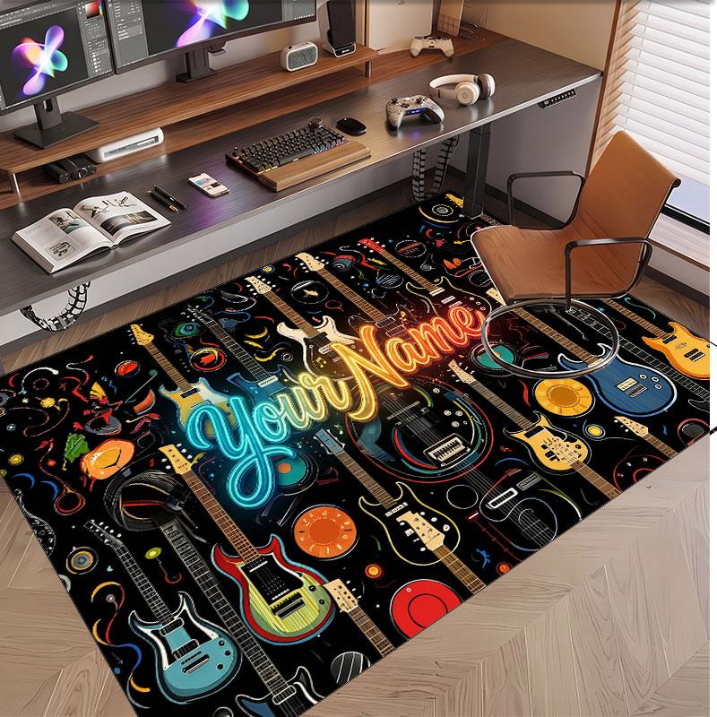 Alfombra de Terciopelo de Cristal Suave con Tema de Guitarra Musical Impresión de Nombre y Texto Personalizados Alfombra de Piso Antideslizante para Dormitorio Sala de Estar
