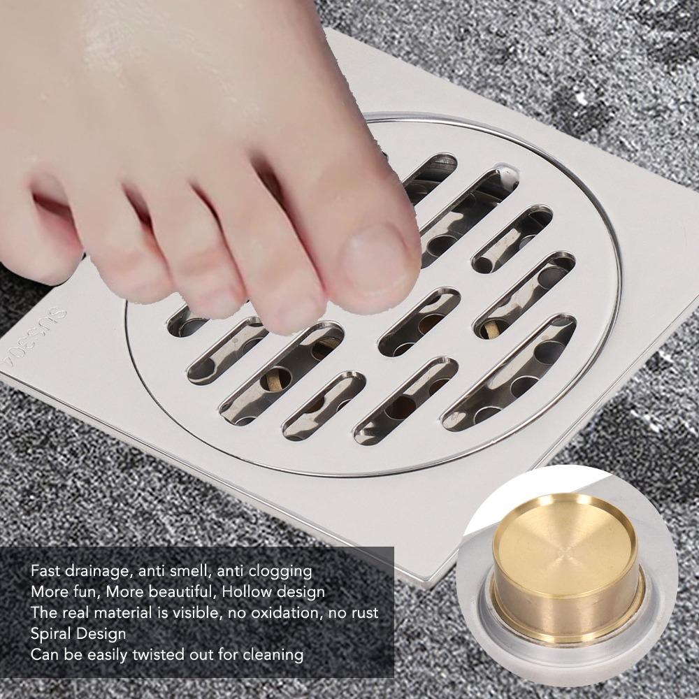 304 Stainless Steel Square Shower Drain 4 Inch Floor Drain Automatic Odor Proof Drain  For Kitchen
