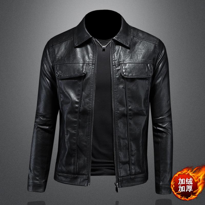 And New Style Mens Lapel Motorcycle Leather Jacket Outerwear Slim Fit Fashion Mens Leather Coat 7965