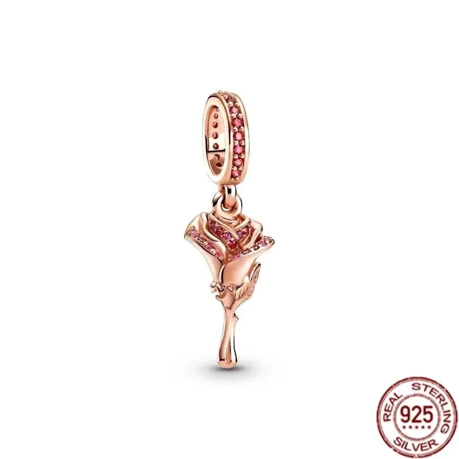 New Copper Blue Blossom Dangle Charm Rose Heart Flower Butterfly Bird Bead For Necklace Diy Bracelet Fine Jewellery