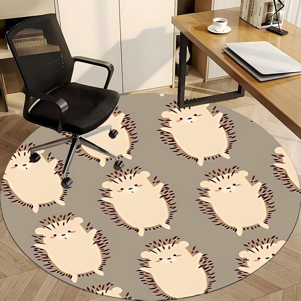 1PC Hedgehog Pattern Office Round Area Rug, Mat Suitable For Office, Under Office Chairs Bedroom Living Room Home Decor, Room Deco