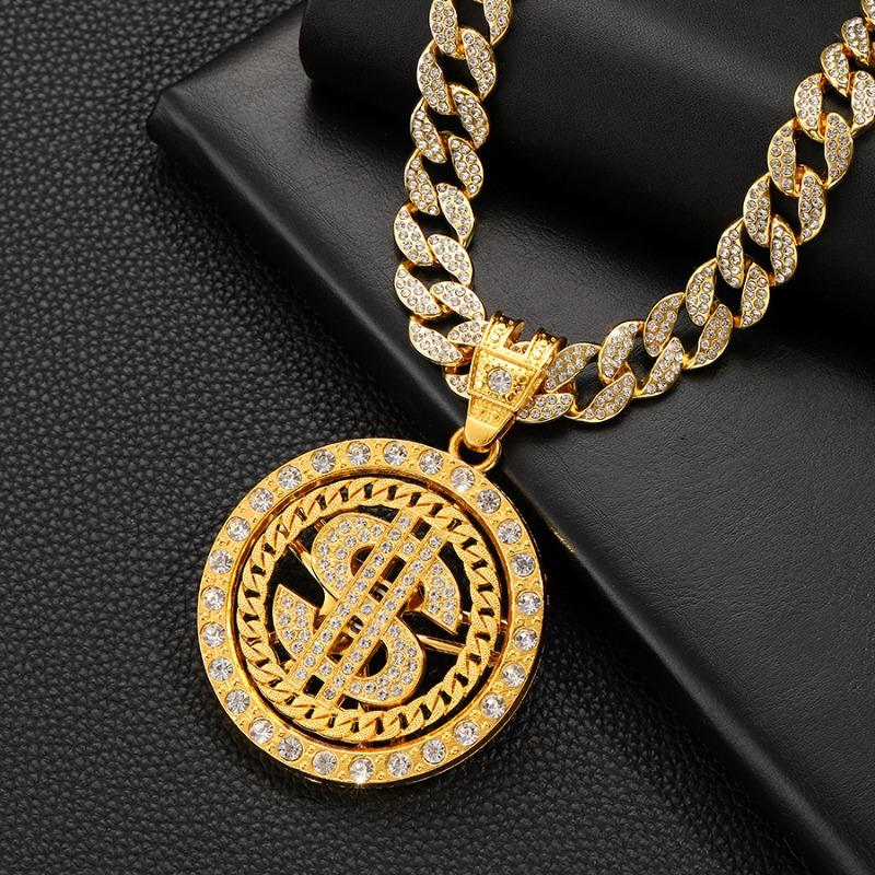 Hip Hop Spinning Dollar Pendant Jewelry Street Rap Rock Style Knife Necklace Jewelry