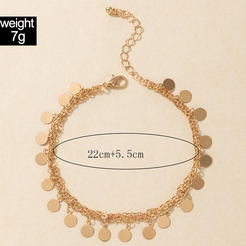 Náramek na kotník s přívěskem, zlaté barvy, s třásněmi z plátků, pro ženy, kovový řetízek na nohu ze slitiny železa, plážové šperky