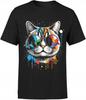 T-shirt With Cat Cat Artistic Men's Colorful Print In Glasses Design L