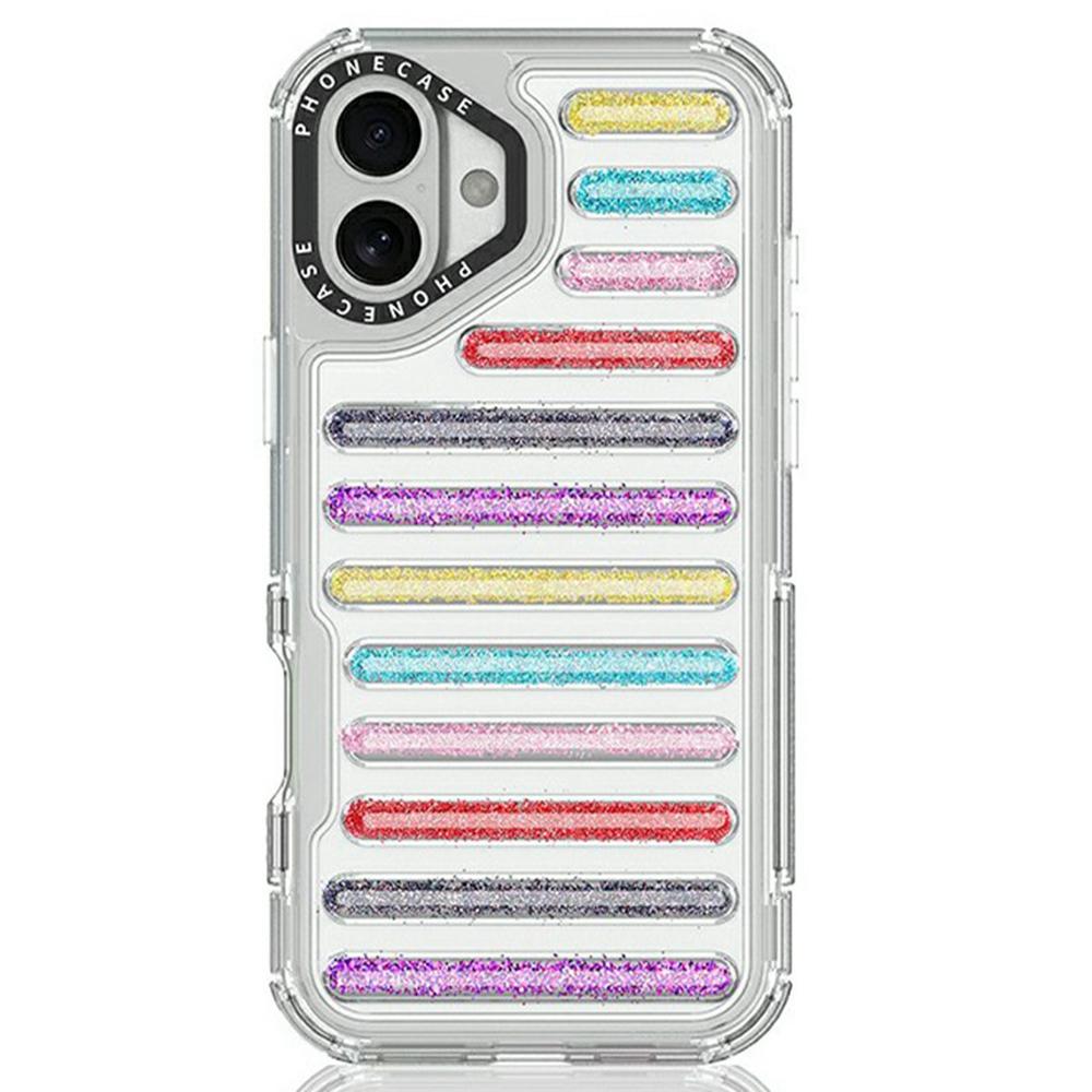 

For iPhone 16 Plus Case Capsule Glitter PC+TPU Phone Protective Cover Mixed Colors