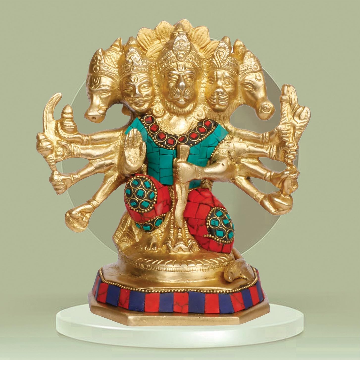 Lord Panchmukhi Hanuman Murti Brass Metal Statue, Bajrang Bali Idol - 7 Inch