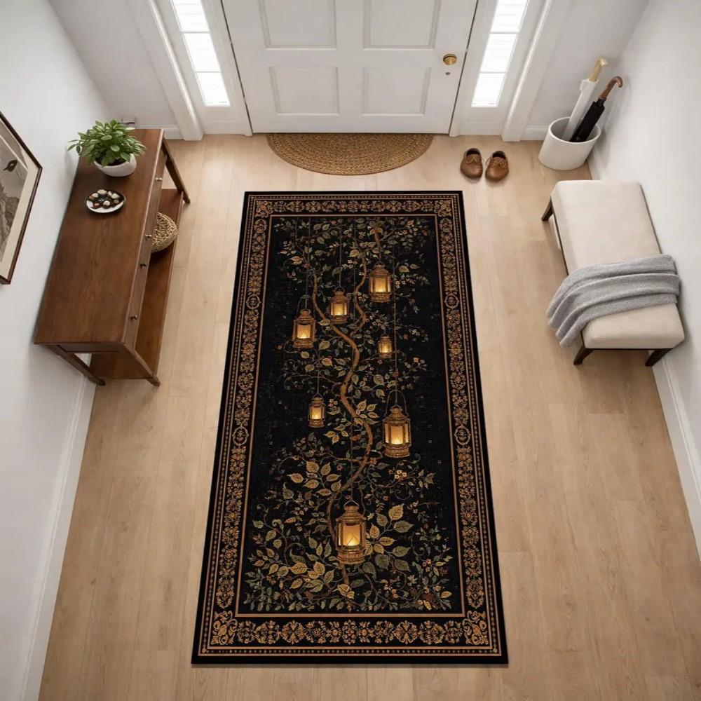 Forest Nature Theme Carpet Mat Rug Home Decoration Moonlight Tree Pattern Floor Area Rug Living Room Bedroom Dark Green