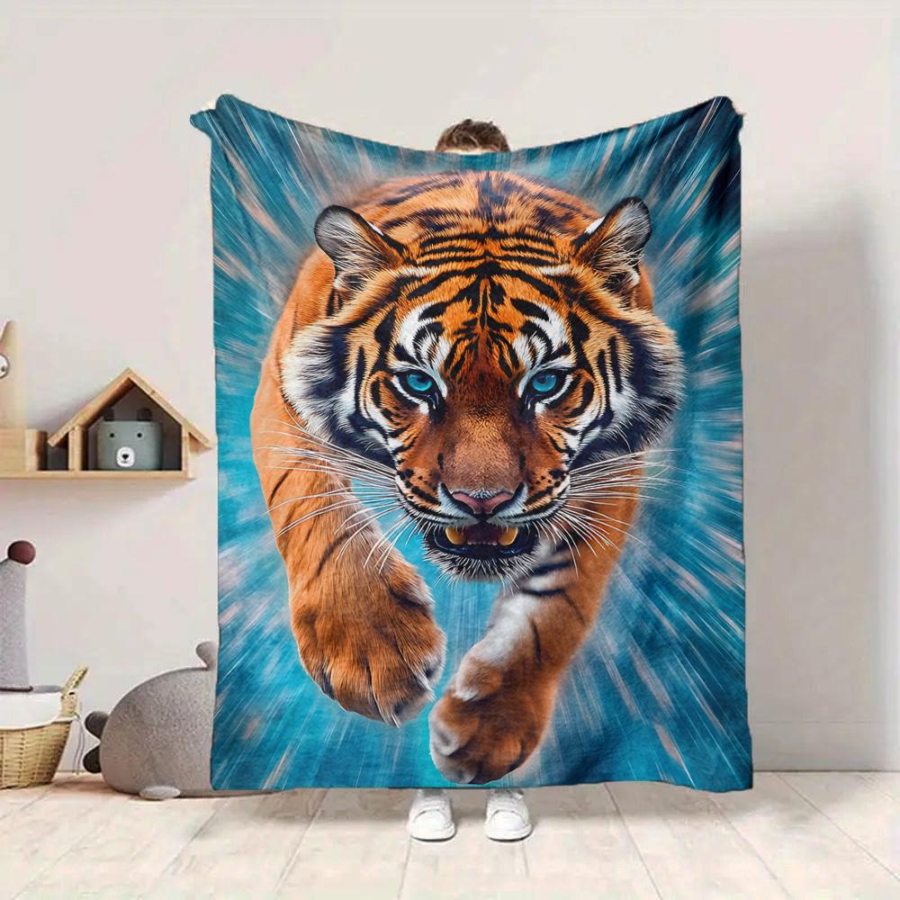 1pc Tiger Print Blanket Lightweight Blanket Throw Blanket For Sofa, Bed, Travel, Camping, Livingroom, Office, Couch, Chair yy251010100