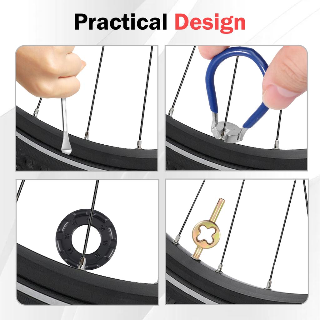 13 Stück 10-15G Fahrradspeichenschlüssel-Set Tragbarer Fahrradspeichen-Einstellschlüssel mit Reifenhebern Pedalabziehwerkzeug für Fahrradreparatur