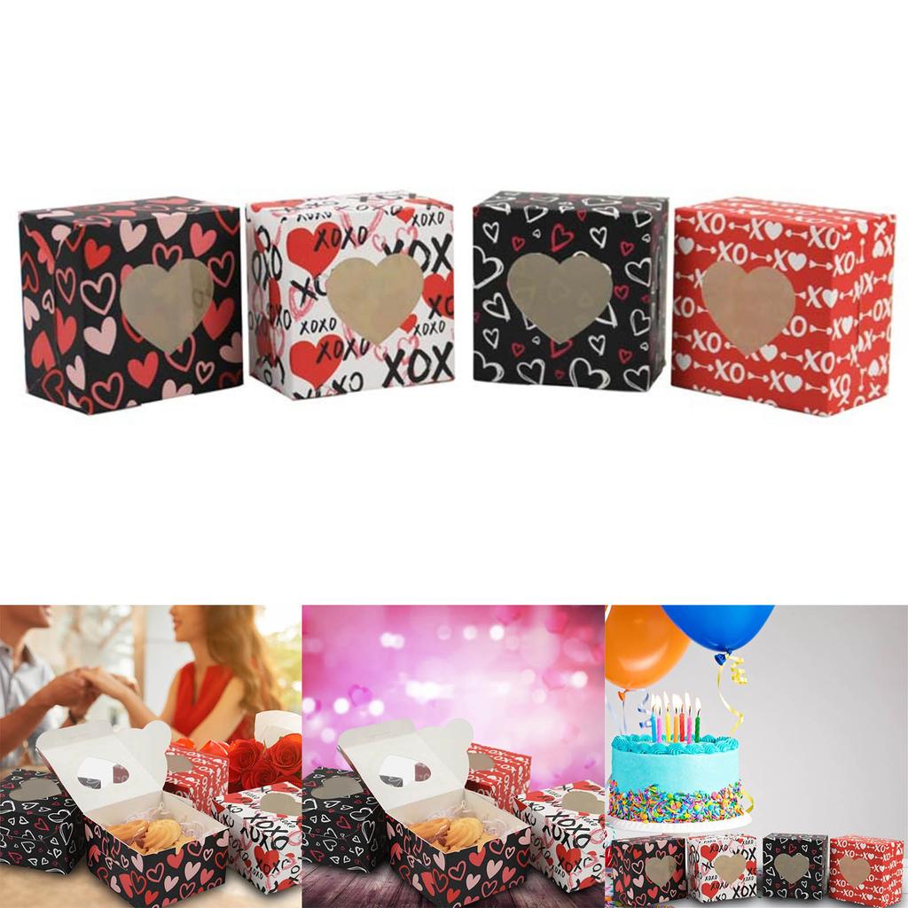 Valentine's Day Treat Box Heart Cardboard Box with Window Valentines Gift Container for Goodie Cookie Candy Party Supply