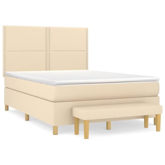 3137082 vidaXL Lit à sommier tapissier avec matelas Crème 140x200 cm Tissu