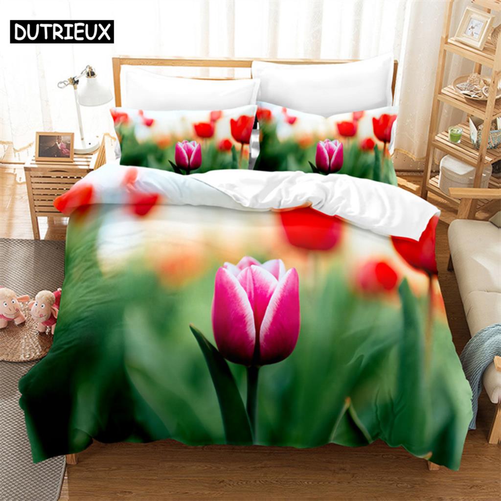 Tulip Duvet Cover Set Double bed 200x200cm 3D Flower Quilt Cover 220x240 King Bedding Sets Twin Size 3PCS 2PCS Single 140x210