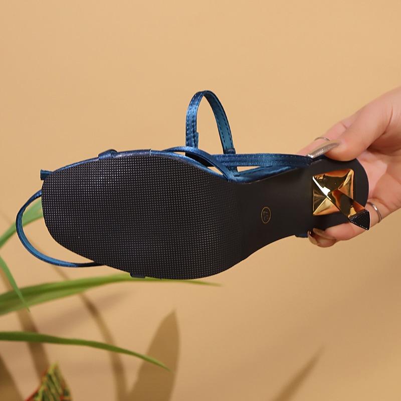 Fashion 2025 New Women's Sandals Sexy Thin High Heels Shoes Feet Naked Strap Design Fashionable Square Toe Women's Party Sandals Woman