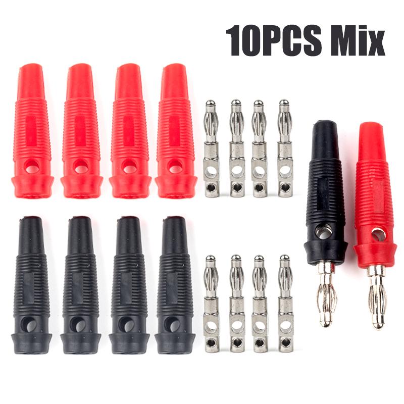 10PCS 5pairs 4mm Banana Plugs High Current Screw Type Banana Plug Male Connectors Adapters Red Black 32A