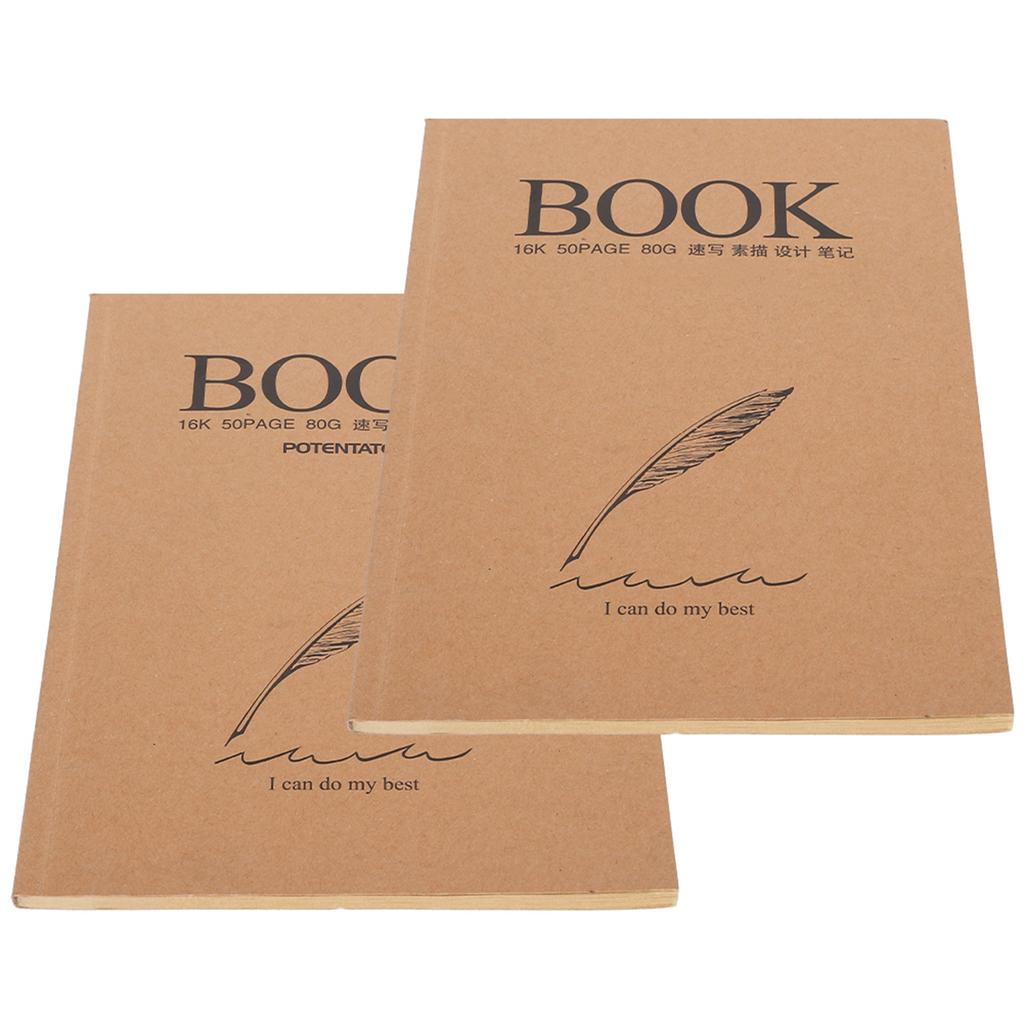 2Pcs Kraft Paper Sketchbook Retro Sketch Pad HandPainted Thick Art Drawing Coil Notebook