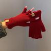 Red Retro Christmas Half-section Thickened Thermal Gloves Female Couple Finger-knitted Wool Gloves