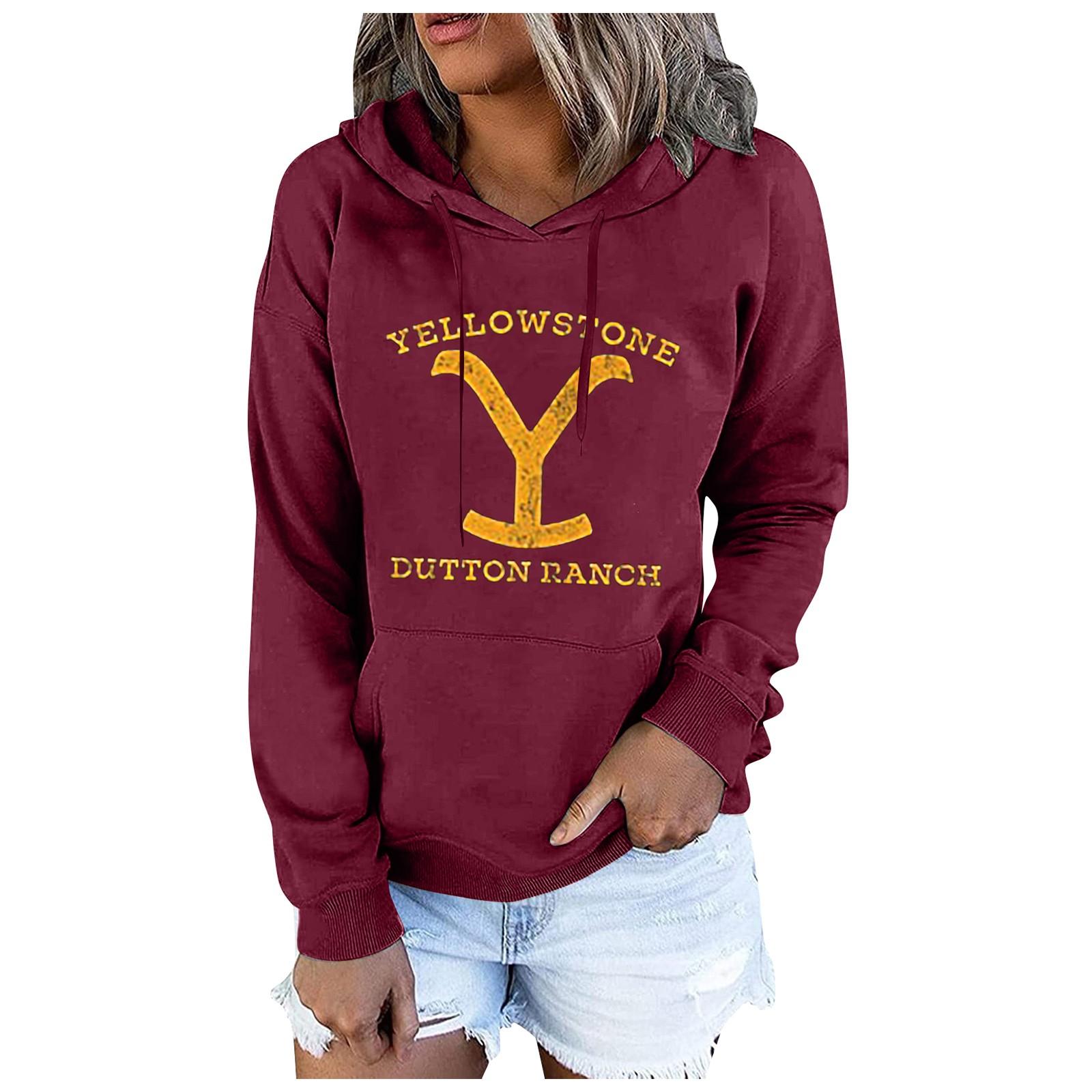 

Женский свитер с капюшоном и воротником-стойкой с принтом YellowStone и длинными рукавами M винный