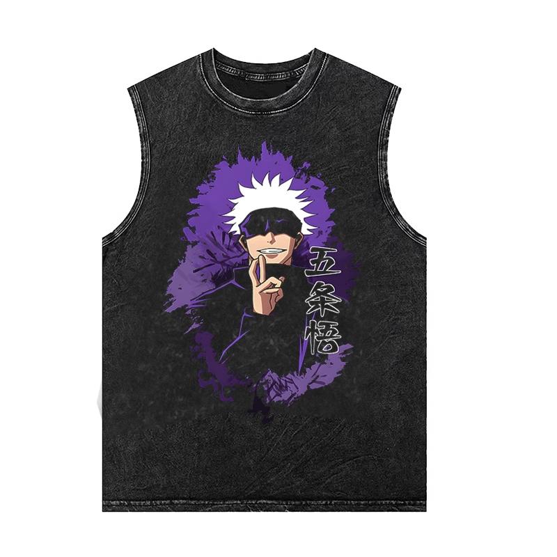 Men's Tank Tops Anime Gojo Jujutsu Man Shirt Summer Women's Oversized Vintage Washed Vest Gym T Shirt Y2k Clothes