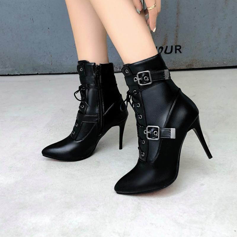 Fashion Fashion Ankle Boots For Women Hot 2024 Sexy Women's Ankle Boots Autumn Winter Buckle High Heel Lace Up Short Shoes Large Size