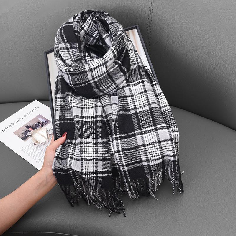 Premium new versatile plaid scarf women's soft warm thickened shawl autumn and winter travel cold scarf