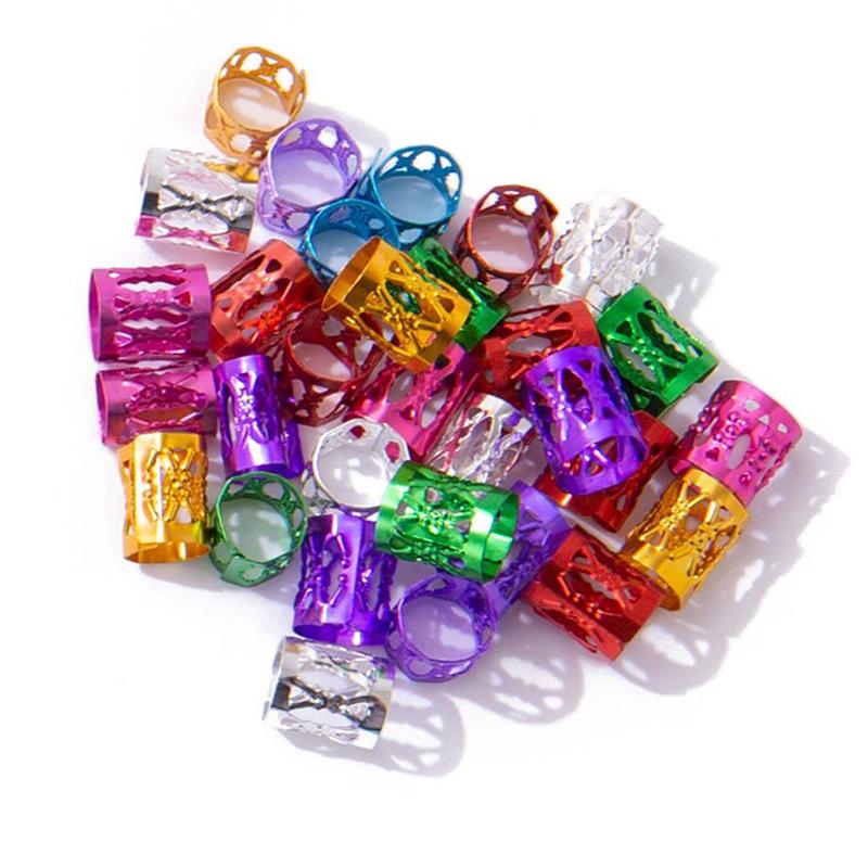 10/20/50/60/100Pcs Metal African Hair Rings Beads Cuffs Tubes Charms Dreadlock Rings clips braid spiral braid hair extension