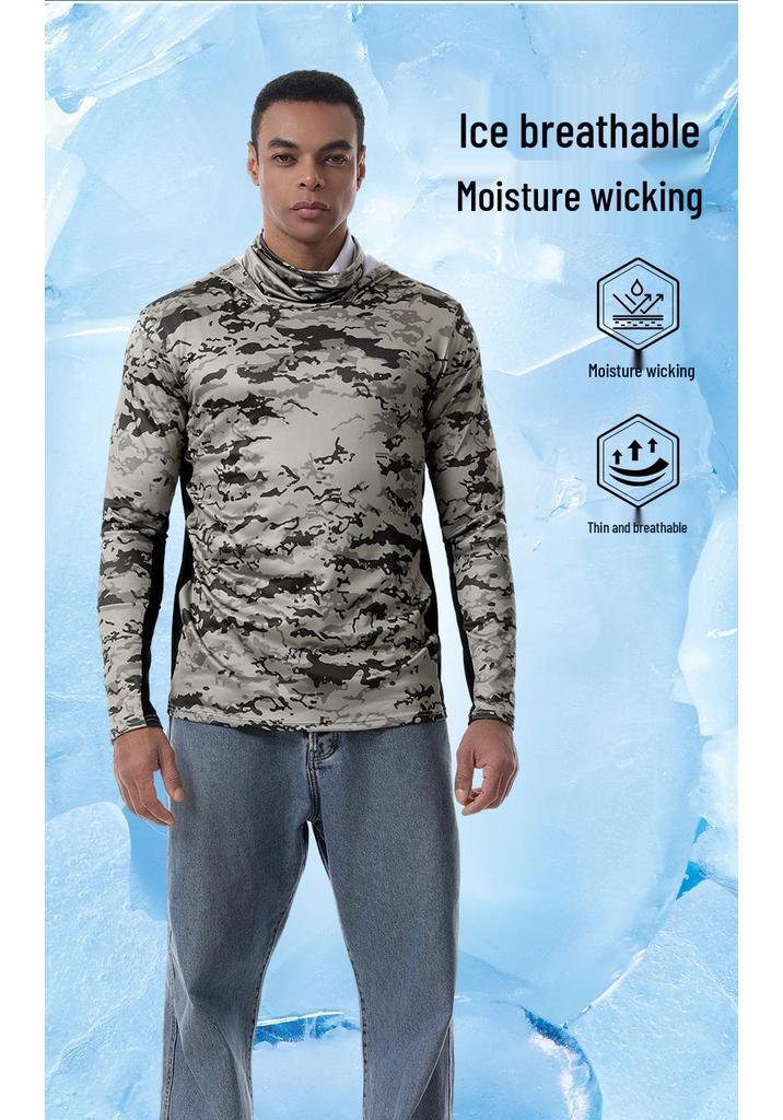 Men's Camouflage Quick-Dry Mesh Fishing Hoodie with Sun Protection Mask