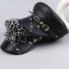 Spider Hoop Riveted Flat Top Cap Spice Girl Style PU Leather Captain Caps New Newsboy Hat