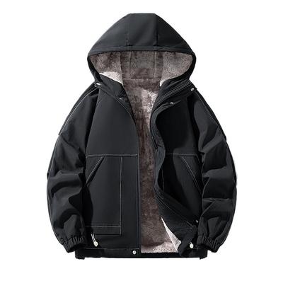 Autumn and Winter Velvet Large Size Jacket Men's Hooded Cotton Thickened Warm Outdoor Mountain Fat Clothing