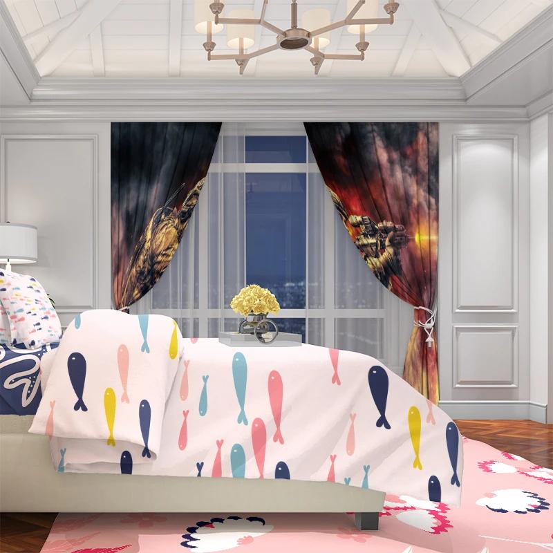 Warrior Hd Printed Curtain Polyester Material Suitable Bedroom Living Room Study Curtains Set Of 2 Made Decor
