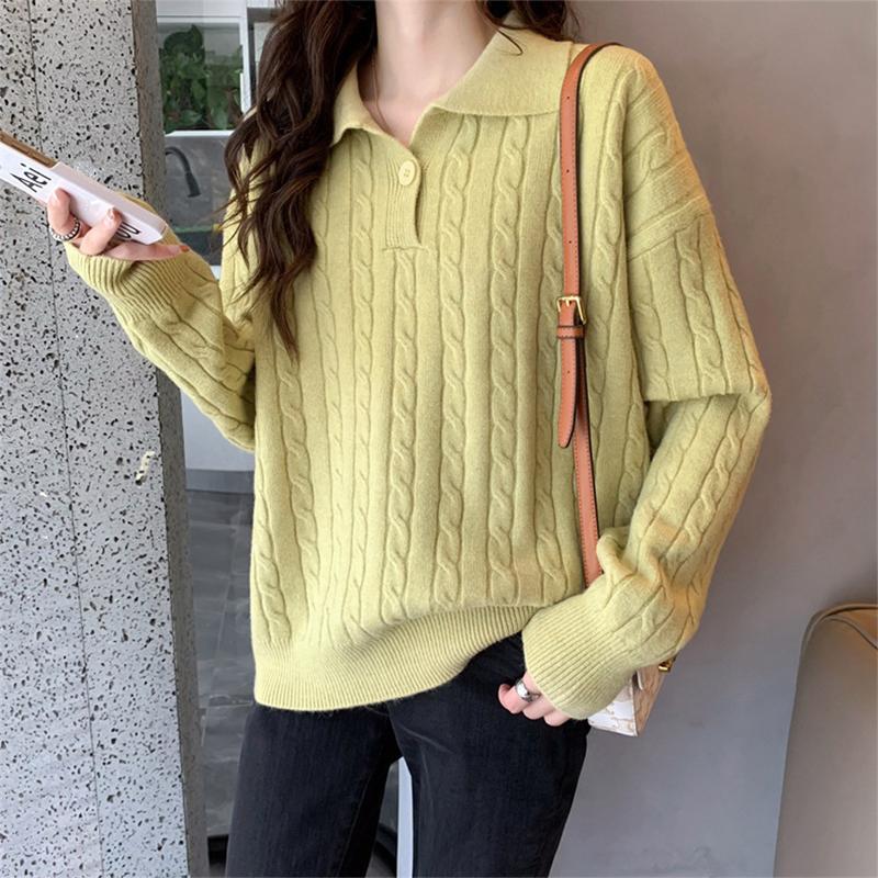 Retro pletený dámský svetr s klopou Ležérní svetr