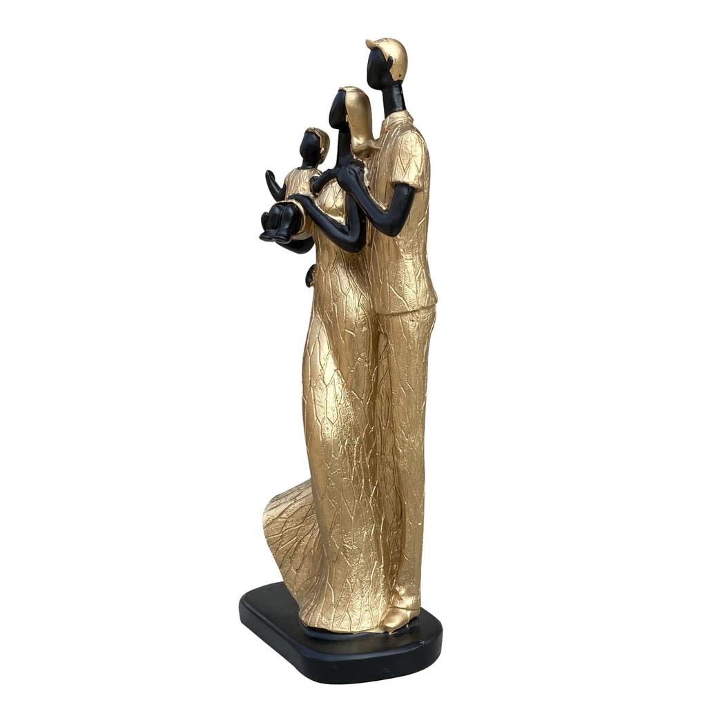 Stylish Golden Black Resin Couple Statue with Child for Home Decor (Pack of 1, Black & Golden)