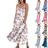 Women's Fashion Casual Floral Print Sleeveless Pocket Long Beach Dress