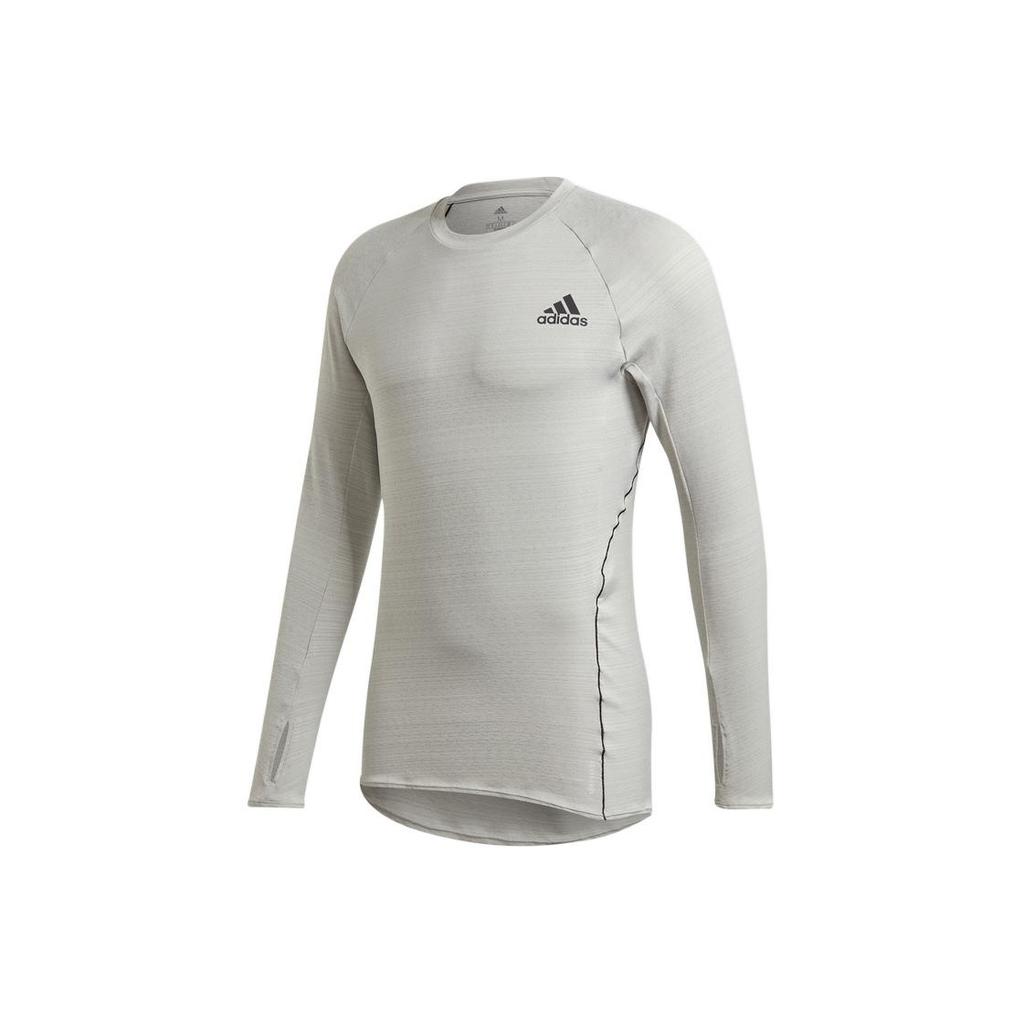 Adidas Logo Print Solid Color Thumb Hole Running Long Sleeve T-Shirt Men Tops Light-Grey GC6732