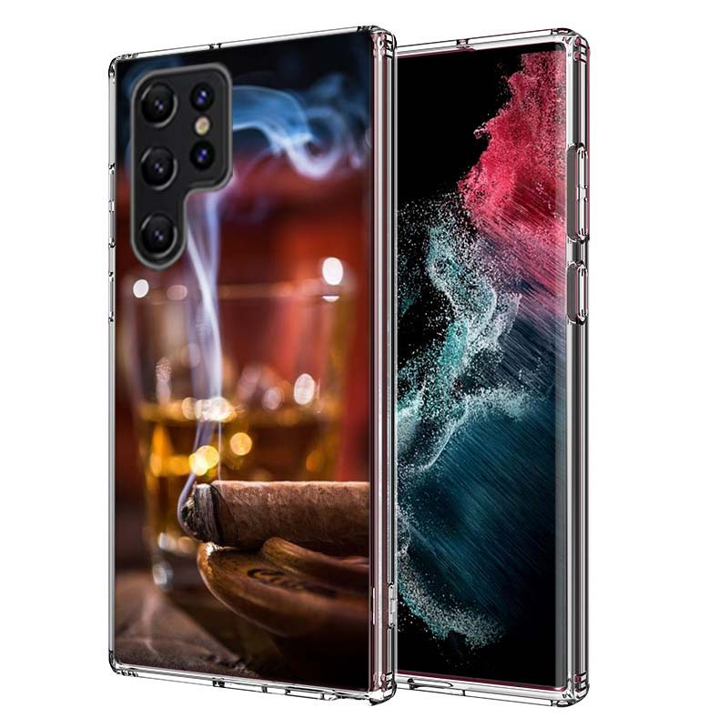 Strong Whiskey With Cigarettes Capa Phone Case For Samsung S26 Ultra S25 Edge Galaxy S23 S21 S20 S24 FE S22 S10 Plus Cover Clear