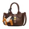 Horse Pendant Pu Water Bucket Handbag With Stitching Details And Mobile Pocket For Casual Outings