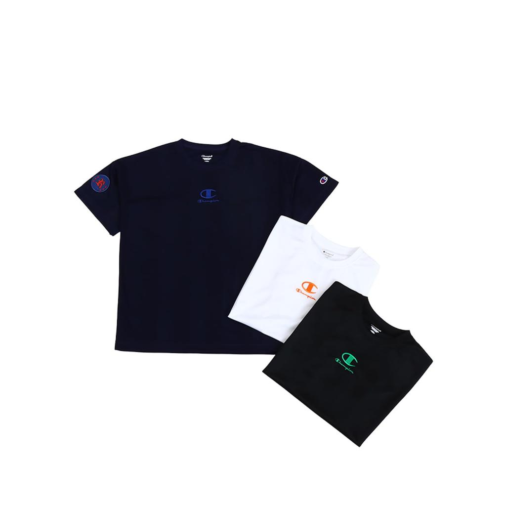 Champion Short Sleeve Crew School Sports Kids' T-Shirt, Neck, Quick-Drying, One-Point Logo, Boys' T-Shirt, Black, CK-ZS305